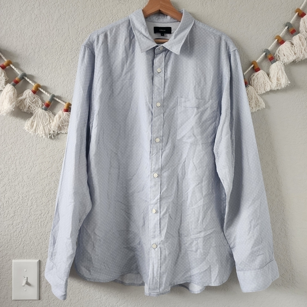 Vince Double Face Classic Fit Button Up Shirt In Arctic Leche Business Casual XL